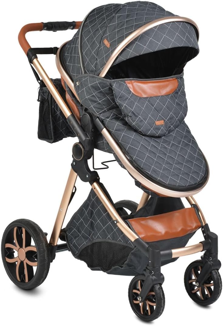 Side view of the Moni Alma Stroller, highlighting the frame and wheels.