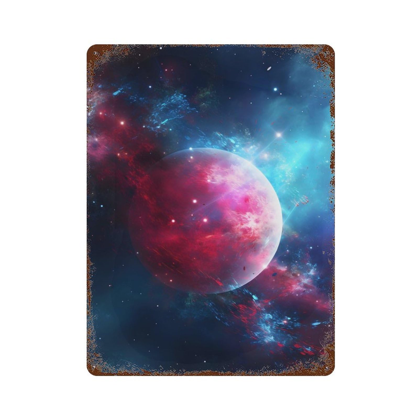 Garage Style Space Planet Art Aged Metal Wall Plaque 15.7"x11.8", Farmhouse Wall Decor for Bar And Workshop