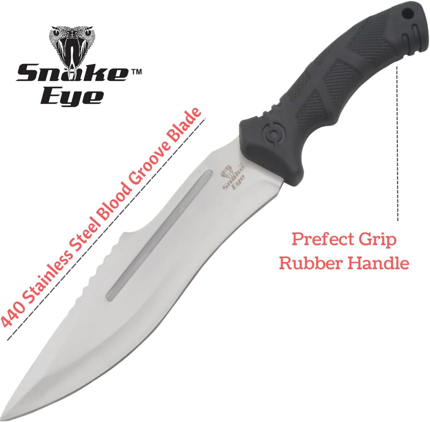 Snake Eye Tactical Fix Blade Rambo Style Survival Hunting Outdoor Knife With Nylon Sheath (Silver & Black 1863)