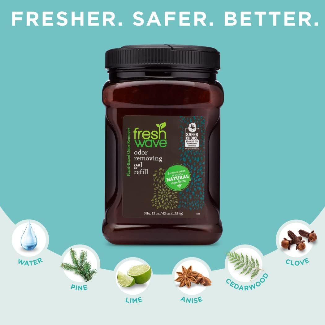 Fresh Wave Odor Removing Gel Refill, 63 oz. | Pack of 2 | Safer Odor Absorbers for Home | Natural Plant-Based Odor Eliminator | Every 15 oz. lasts 30-60 Days | For Cooking, Trash & Pets