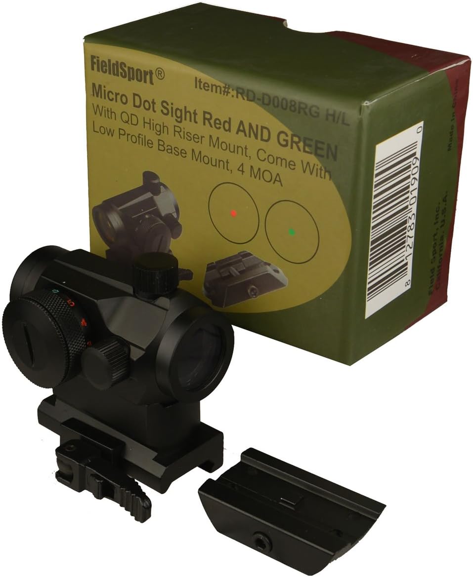 FSIFieldSport Micro Red and Green Dot Sight with QD Riser Mount, Dual Layers of Glass,4 MOA, Come with a Low Profile Base