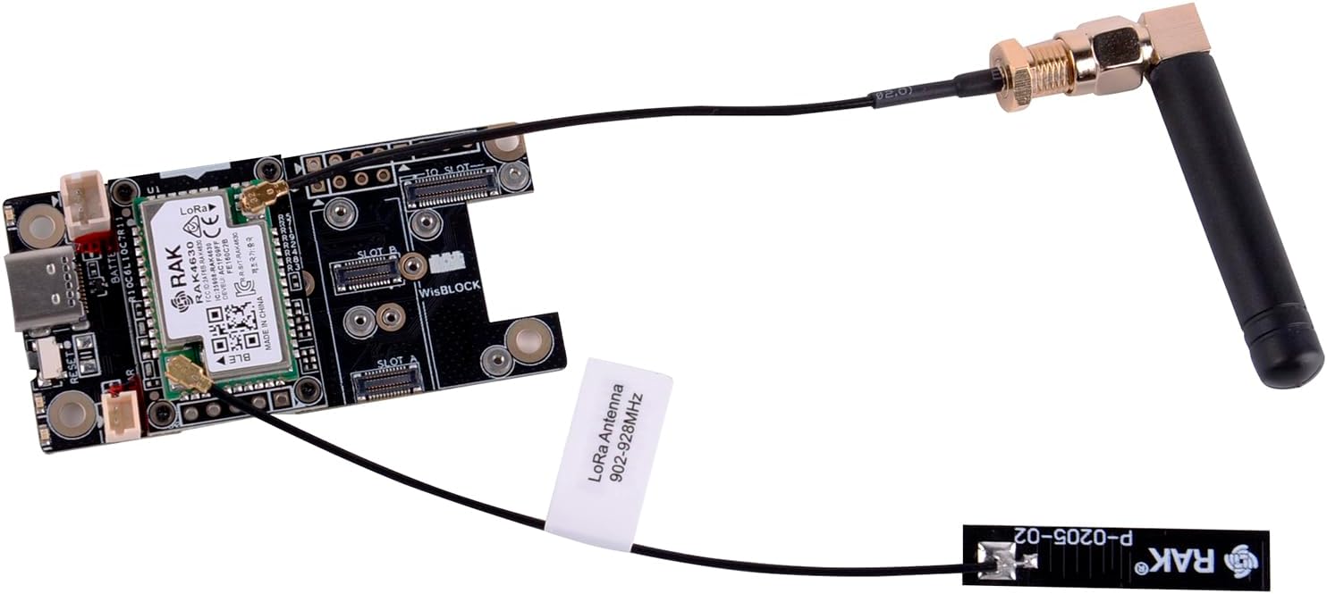 RAK WisBlock Basic Starter Kit, LoRa RAK4631 nRF52840 BLE SX1262 915MHz Module, Antennas, USB Cable