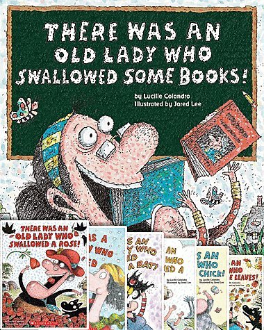 There Was an Old Lady Set of Eight Paperback Books By Lucille Colandro Includes There Was an Old Lady Who Swallowed a Chick!, There Was an Old Lady Who Swallowed Some Books, There Was an Old Lady Who Swallowed a Clover, There Was an Old Lady Who Swallowed Some Leaves, There Was an Old Lady Who Swallowed a Rose, There Was an Old Lady Who Swallowed a Shell, There Was a Cold Lady Who Swallowed Some Snow, and There Was an Old Lady Who Swallowed a Bat!