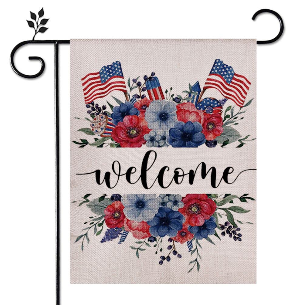 Eiazuiks 4th of July Patrioctic American Garden Flag Floral Spring Double Sided Vertical Rustic Farmhouse Yard Seasonal Holiday Outdoor Decor 12×18 Inch EF067