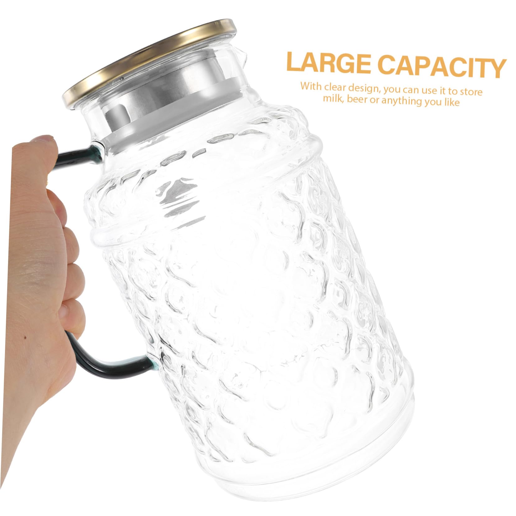 Jarra de Agua de Vidrio con Tapa de 1.7l, Vidrio Grueso Fácil de Limpiar, Diseño Clásico y Delicado para Refrigerador y Bebidas Frías