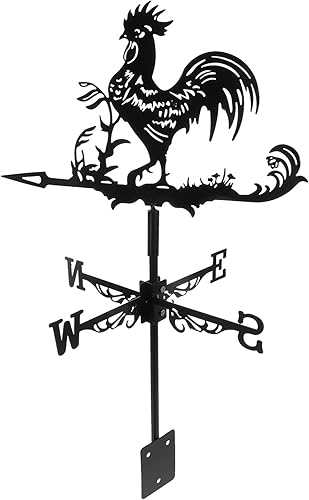 Happyyami Paleta de viento de gallo en la azotea de la azotea, indicador de dirección del viento de metal retro, decoración de arte de jardín para