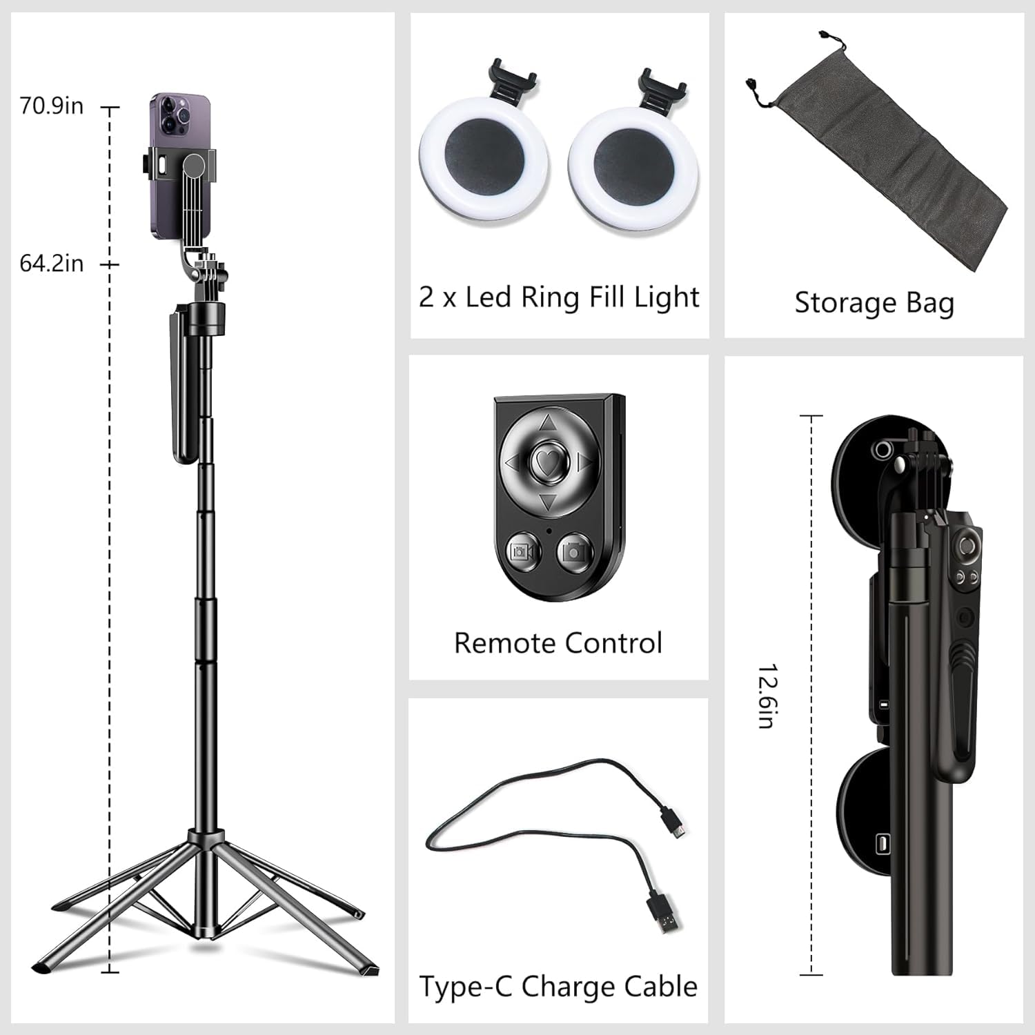 Trípode de seguimiento facial automático para iPhone, trípode de teléfono de viaje de 70 pulgadas de alto con control remoto y control de gestos, soporte para selfie para grabación de video