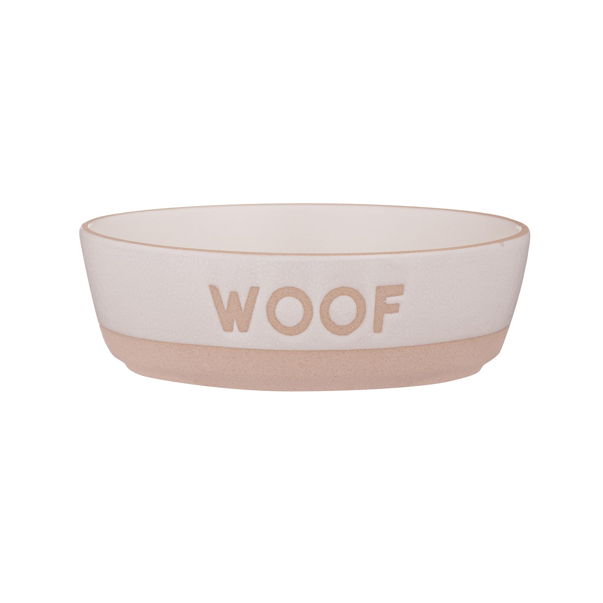 Mason Cash Pets Woof Dog Bowl | 550ml Capacity | 16cm Stoneware Pet Bowl with Wax Resist Finish & Angled Design