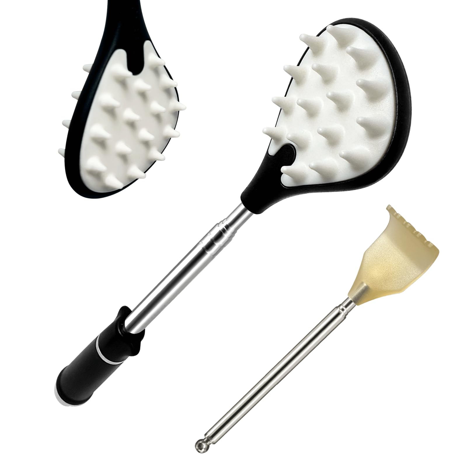 Back Scratcher Extendable Metal Pole with Frosted Texture Handle, Unique Stocking Stuffers for Men Women, Fun Christmas Gift Ideas, Portable Massager Tools Back Scratchers for Adults (Black)