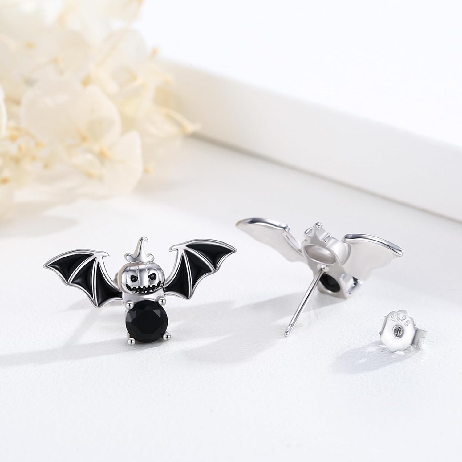 Pumpkin Bat Earrings S925 Sterling Silver Pumpkin Studs Halloween Bat Earrings Gothic Punk Vampire Pumpkin Bat Jewelry Mother's Day Gifts for Women