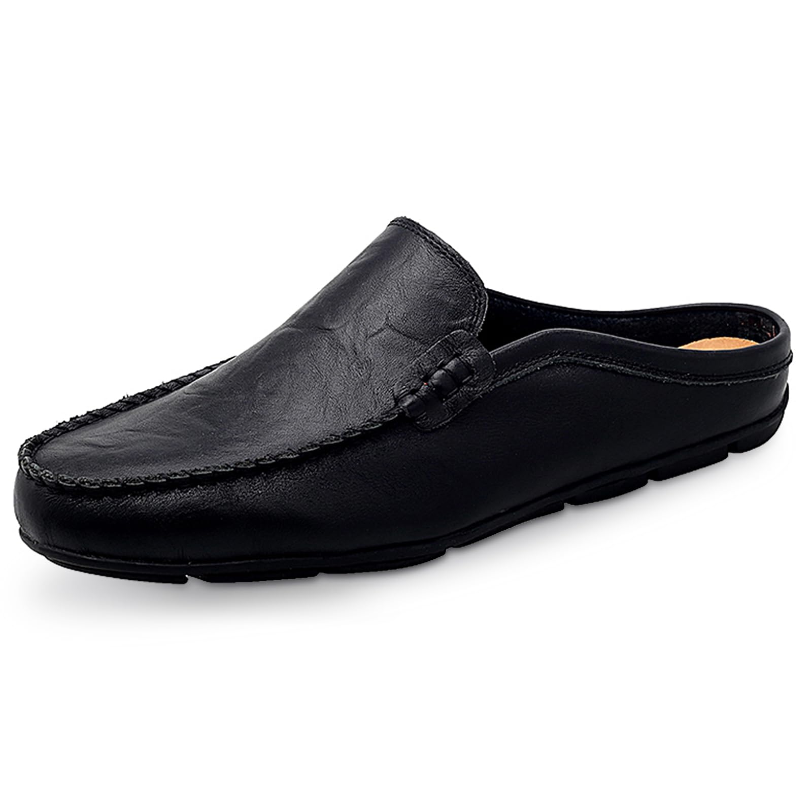 Mens Mules Clog Slippers Breathable Punching Leather Slip on Shoes Casual Loafers