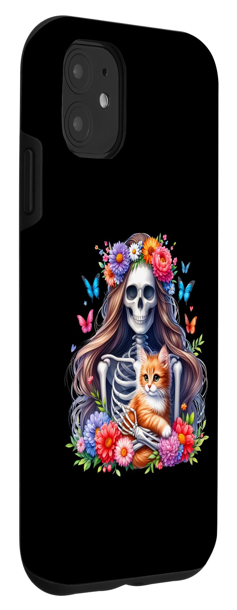 iPhone 11 Female Skeleton And Cute Kitten Cat Lovers Halloween Vintage Case - Image 3