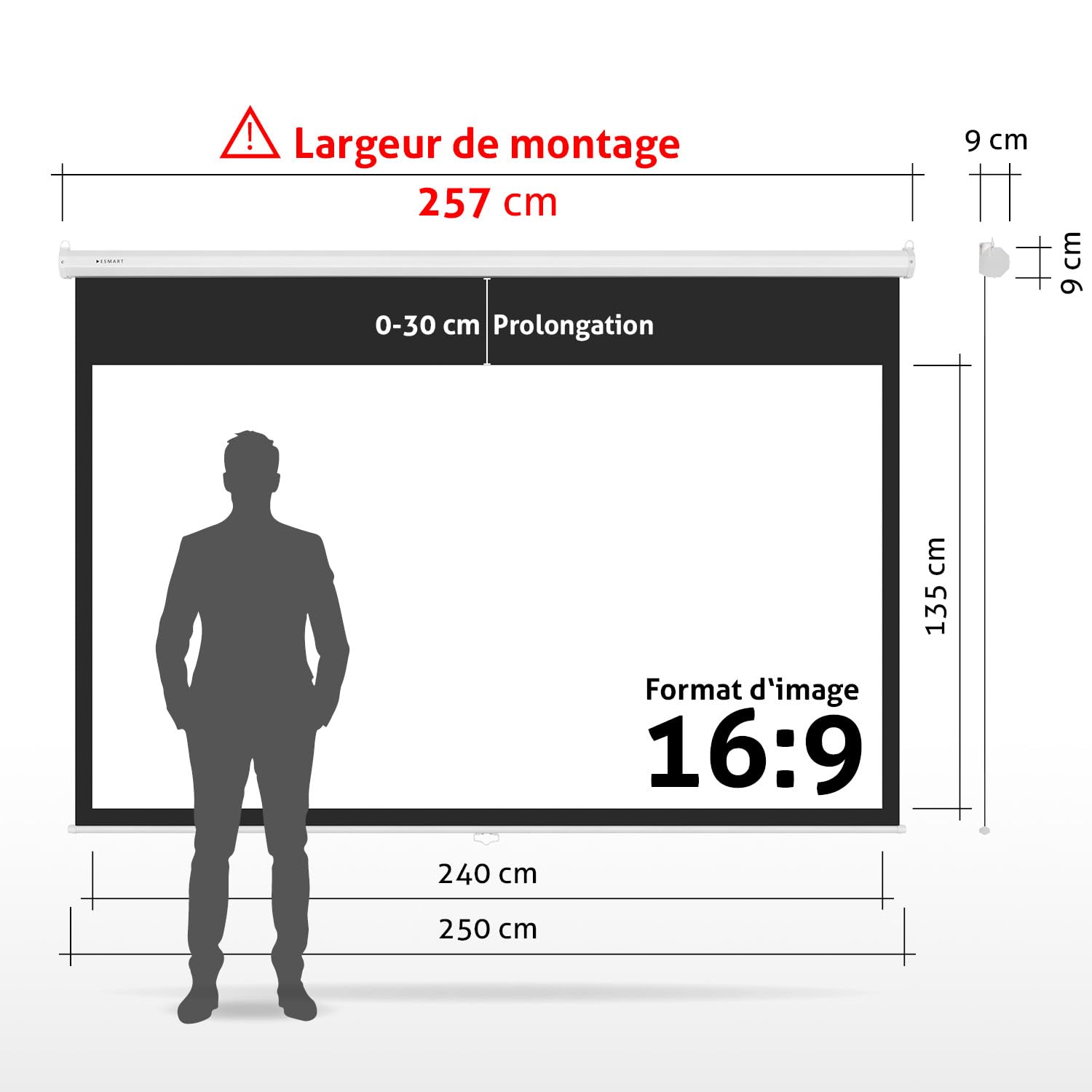 Plafond Of Muur Montage ESMART Economy EXR Toile Store Enrouleur 240 X 135 Cm (108) | Format 16:9 | Écran De Projecteur Home Cinéma écran Rollo LCD LED - TV Son Photo Rolscherm Muur Plafond