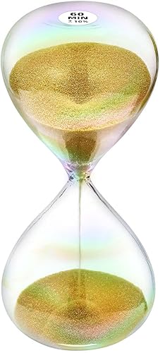 Reloj de arena CNCJ de 60 minutos con vidrio de 7 colores y arena dorada, reloj de arena grande de 60 minutos, reloj de arena de 60 minutos, reloj