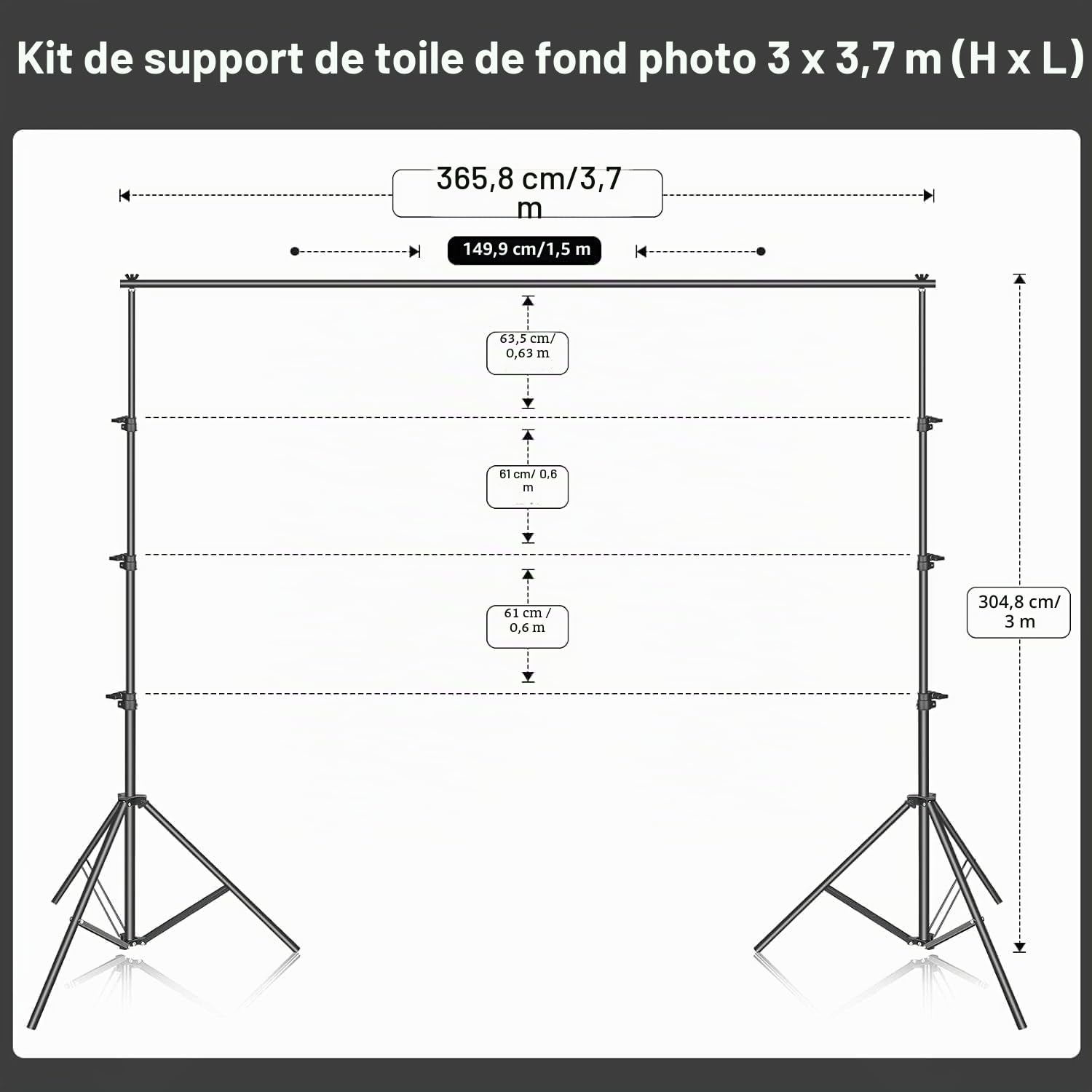 EMART 3 m x 3,6 m Kit de Système de Support Toile de Fond Réglable avec Sac de Transport pour Studio Photo, Vidéo, Portrait et Photographie de Produits