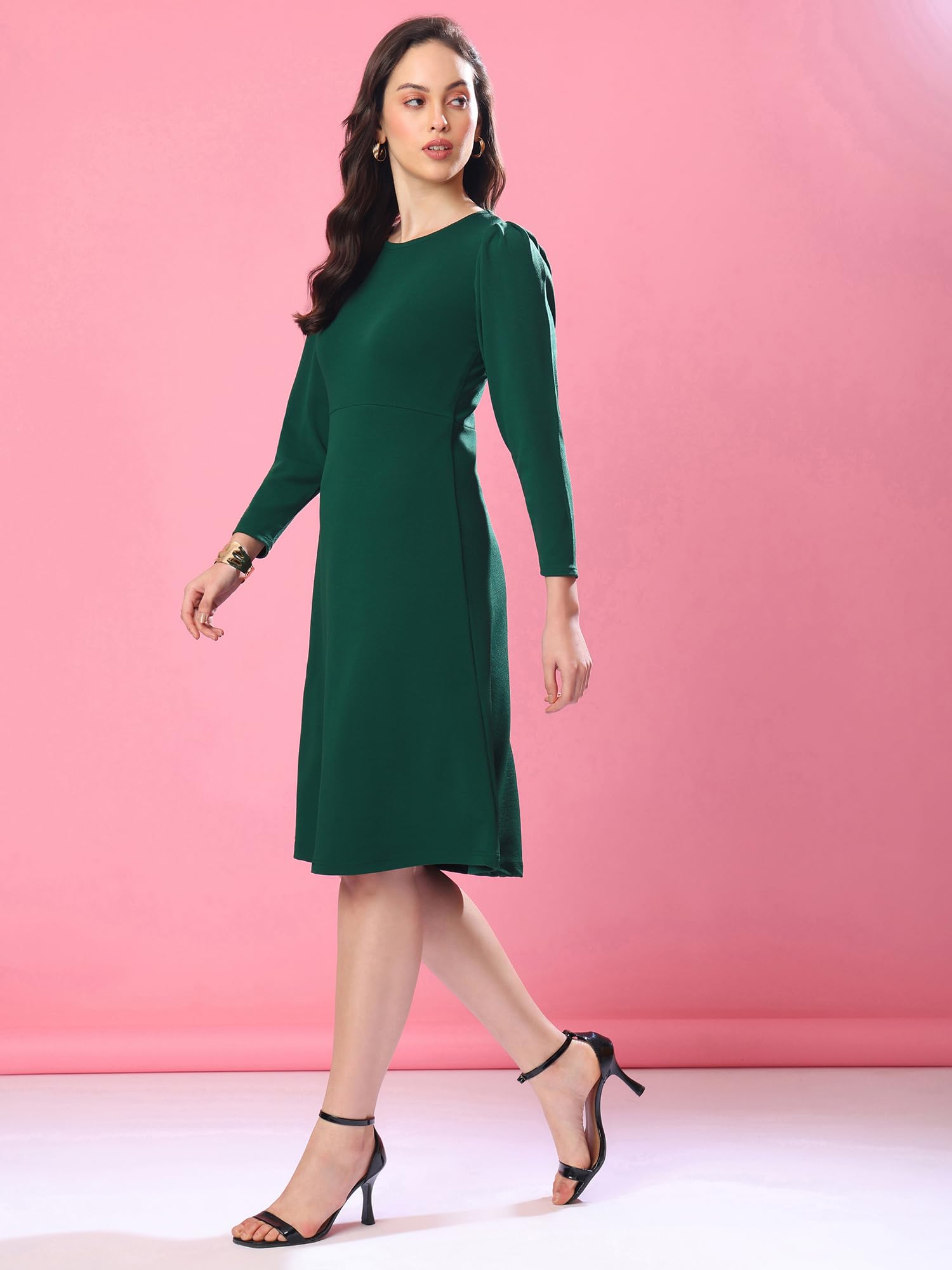 Purvaja Womens A-Line Knee Length Dress (Bely-062_Green_Medium)