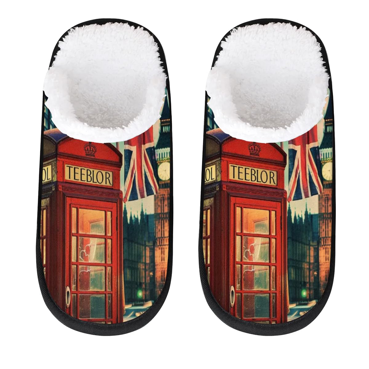 British Flag House Slippers for Women Men, London Vintage Big Ben Non-Slip Spa Slippers Soft Foam Home Shoes