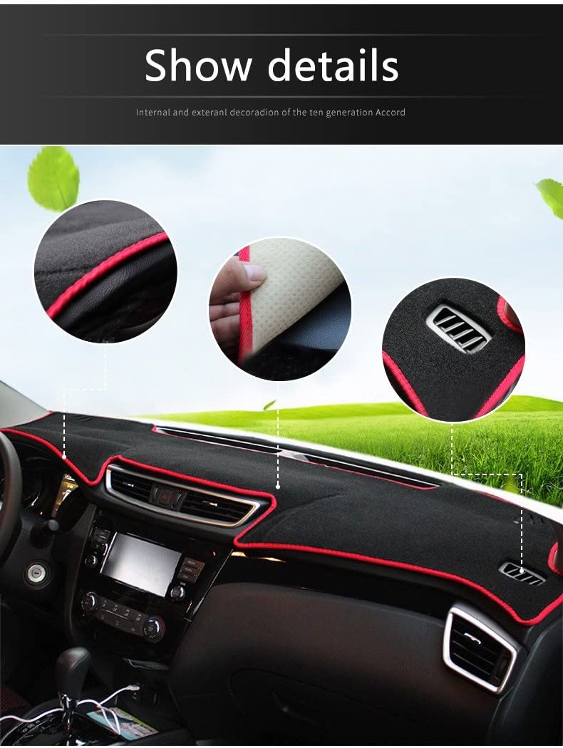 Auto Dash Mat Tapijt Voor Nissan Voor Qashqai J11 2014-2020 Auto Dashboard Vermijd Licht Pad Instrument Platform Desk Cover Matten Tapijten Auto dashboard afdekking (Kleur : Zwart
