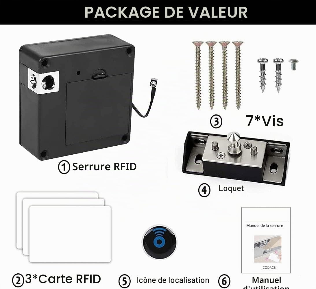 Serrure d'armoire RFID, serrures électroniques NFC intelligentes pour tiroir, serrure à carte cachée pour armoire en bois, garde-manger, meubles (Android iOS)