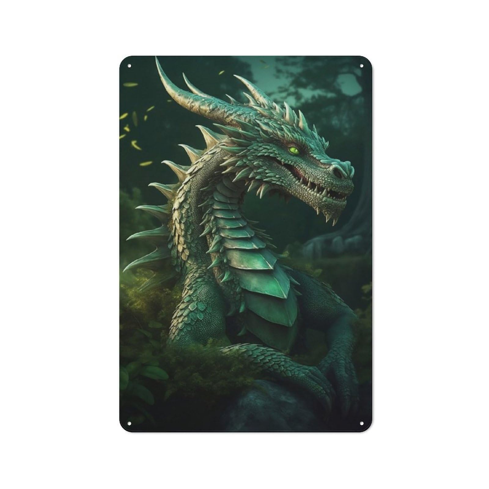 Junmoney Green Emerald Dragon 30X20cm Retro Metal Sign With For Café Or Restaurant, For Collectors Decorating Cafés And Restaurants