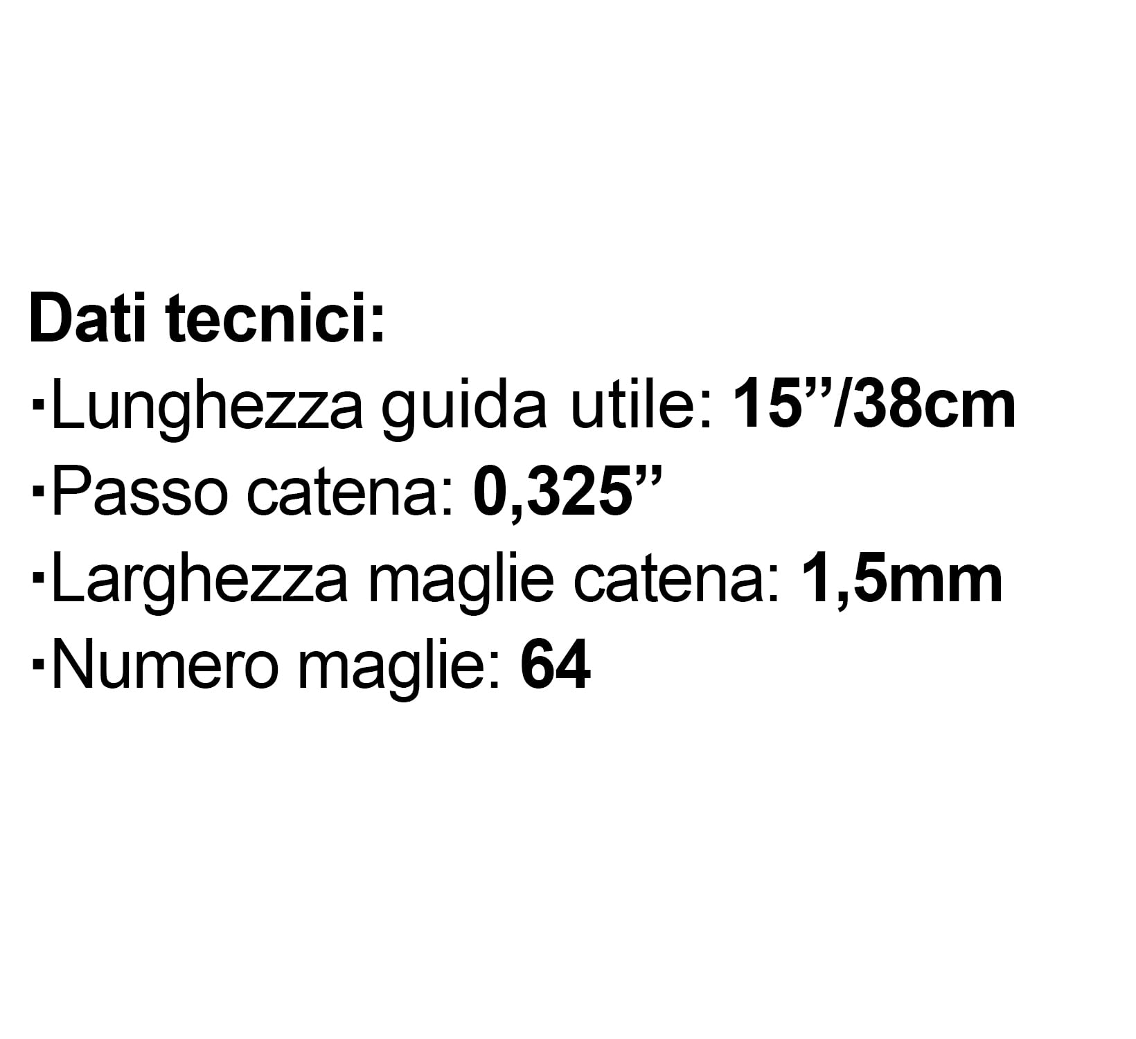 Set Lama Barra Guida 2 Catene 38 cm 15" per Motosega Passo Catena 0,325" 64 Maglie Larghezza Catena 1,5 mm