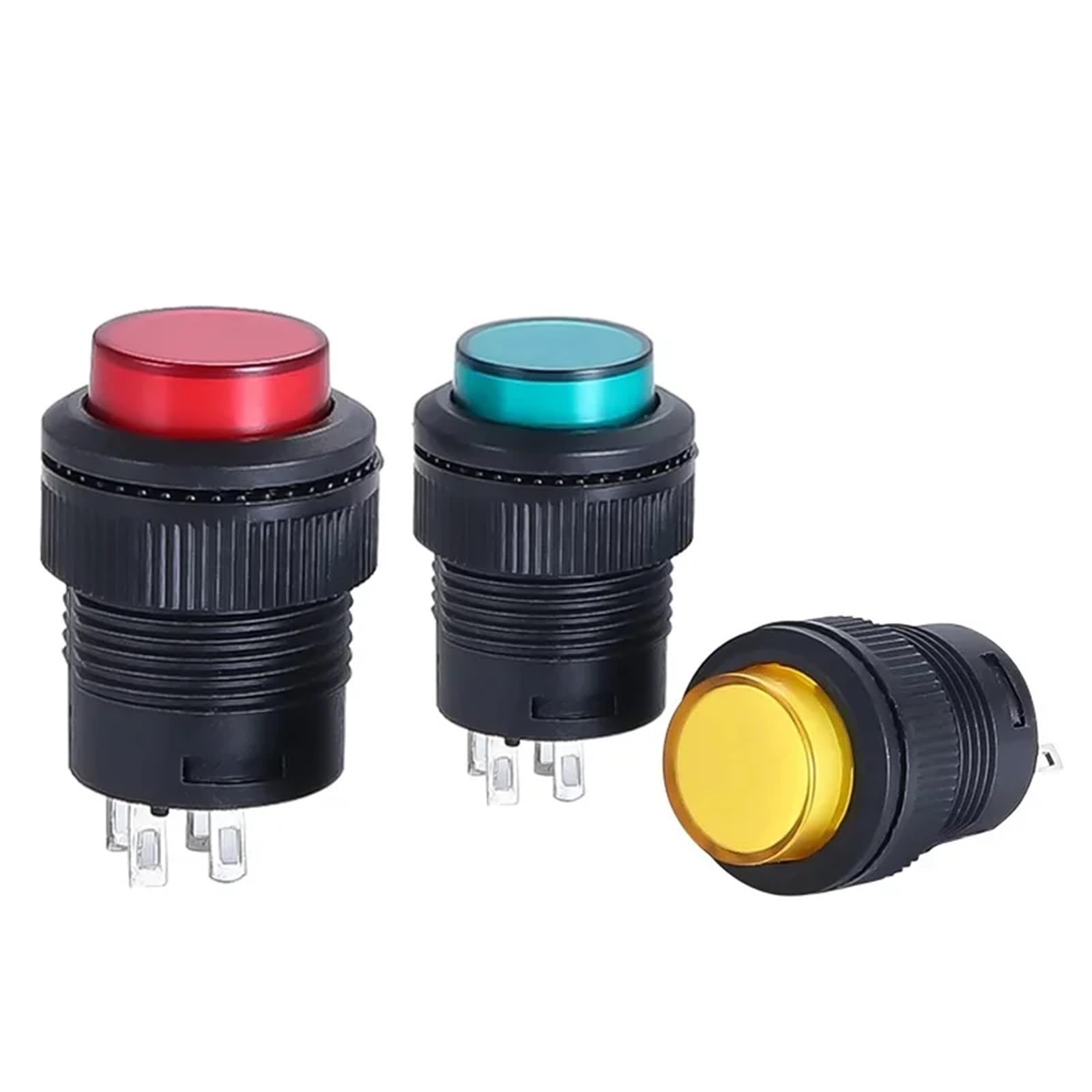 5/20/100 szt. 16 mm 5-kolorowe oświetlenie LED 4-pinowy przełącznik przyciskowy R16-503/AD R16-503/BD (LED żółty, 100 sztuk, samodzielny reset)