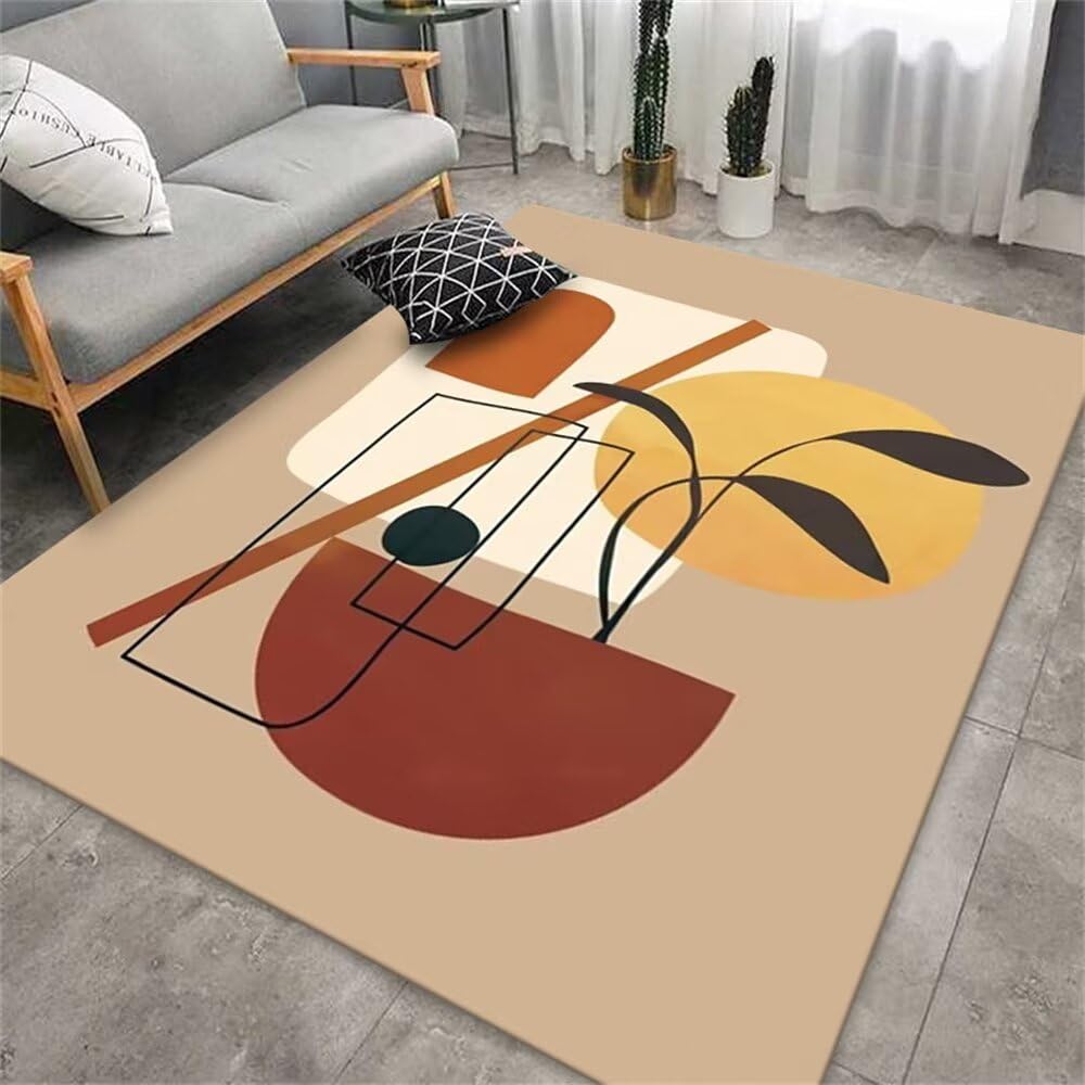 Tapis de salon brun 140x200 cm au design imprimé minimaliste