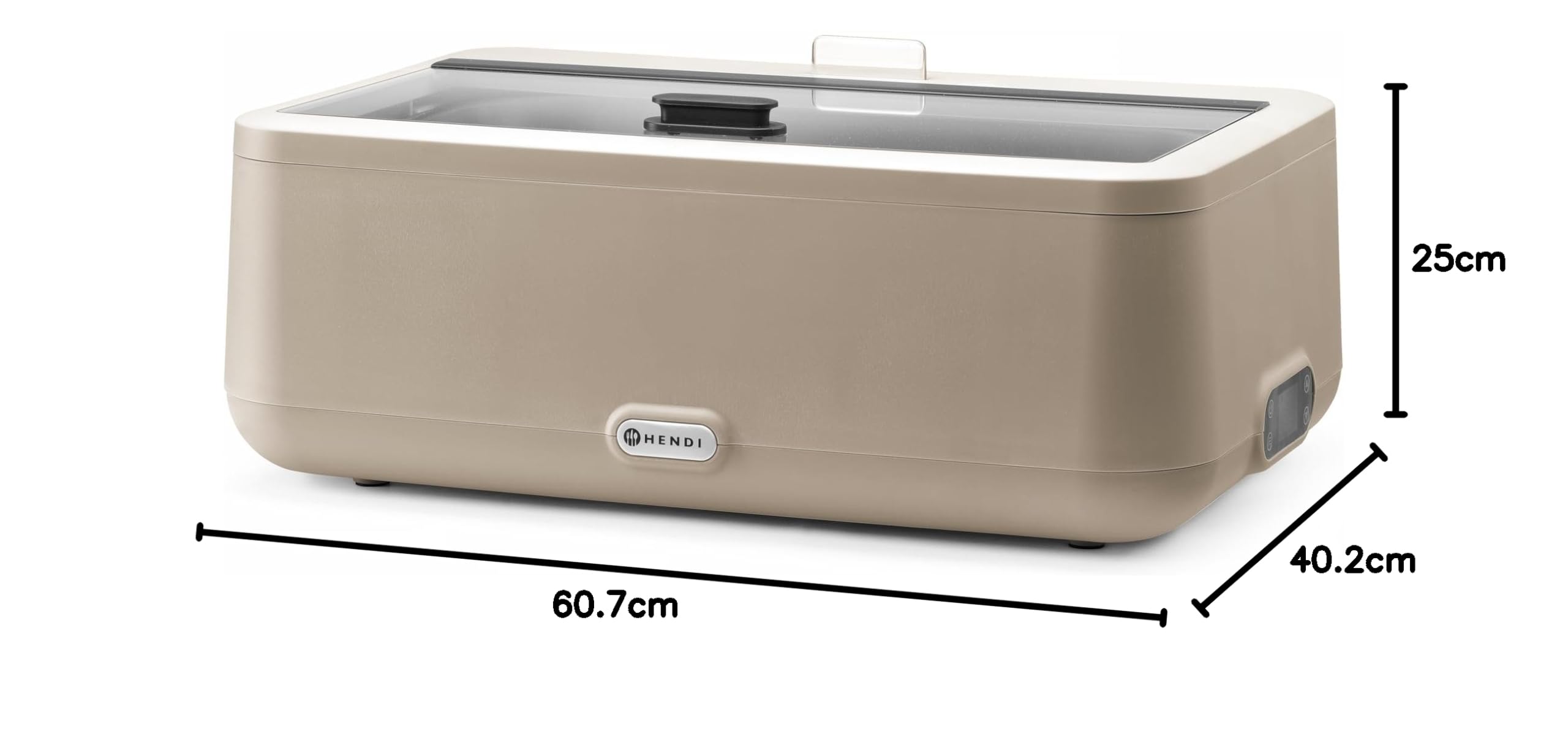 HENDI Chafing Dish Électrique UNIQ, 12,5L, Beige | GN 1/1, aluminium, acier inoxydable, PP et verre trempé, 220–240V/700W, 35–85°C, 607x402x(H)245mm