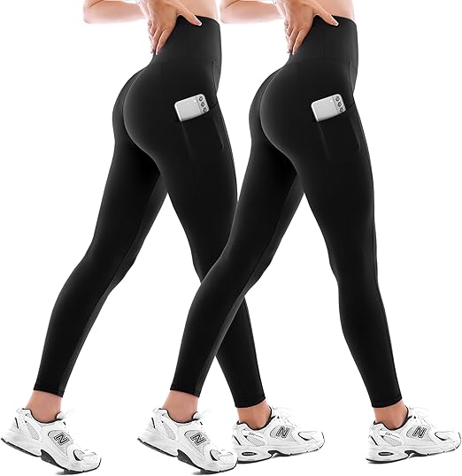 Walifrey Leggings with Pockets for Women 2 Packs,Women's High Waisted Yoga Leggings Gym for Workout
