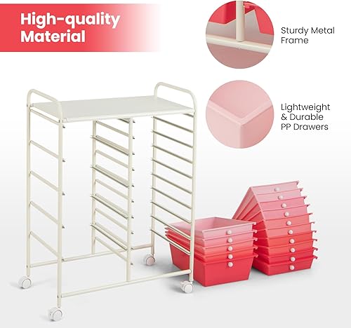 Miniatura 7 de Giantex - Carrito rodante con 15 cajones, organizador para aula, carrito de almacenamiento con ruedas para útiles escolares, de oficina, hogar,