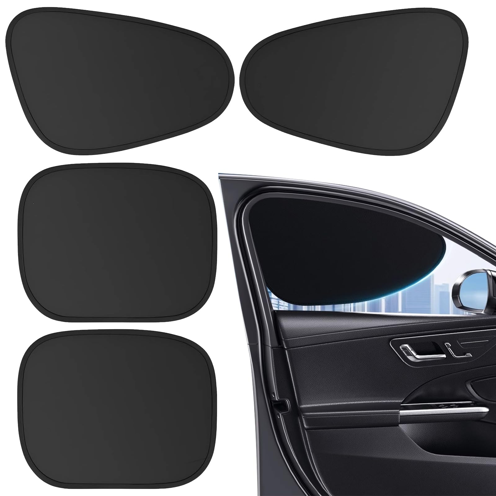 4PCS Pare-Soleil pour Vitre de Voiture, Pliable Abat-Jour de Visière de Fenêtre Latérale, Autocollant Statique, Ne Bloque Pas Les Rétroviseurs, pour la Plupart des Voitures, Fourgonnettes
