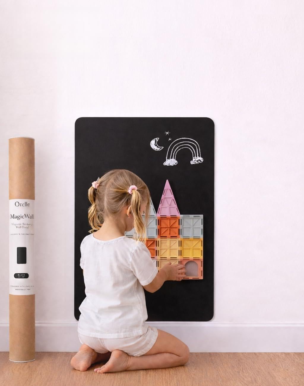 Orelle MagicWall | Magnetic Rectangle Wall Decal – Repositionable & Renter-Friendly | Peel & Stick Magnetic Wall Decal Chalkboard | Playroom Essentials | Large | 16 x 24” | Black