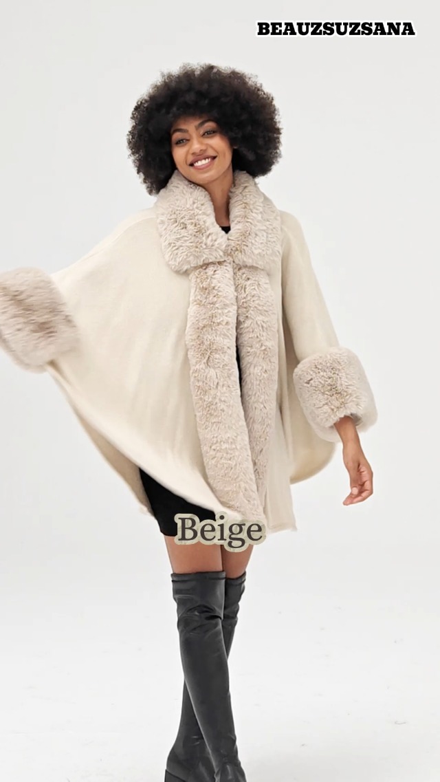 SUFCOMOU Women Poncho Cape Shawl Wrap Open Front Winter Faux Fur