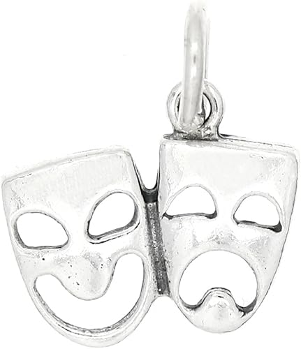 Abalorio de máscara de tragedia y comedia de teatro dramático oxidado de plata esterlina, Plata esterlina