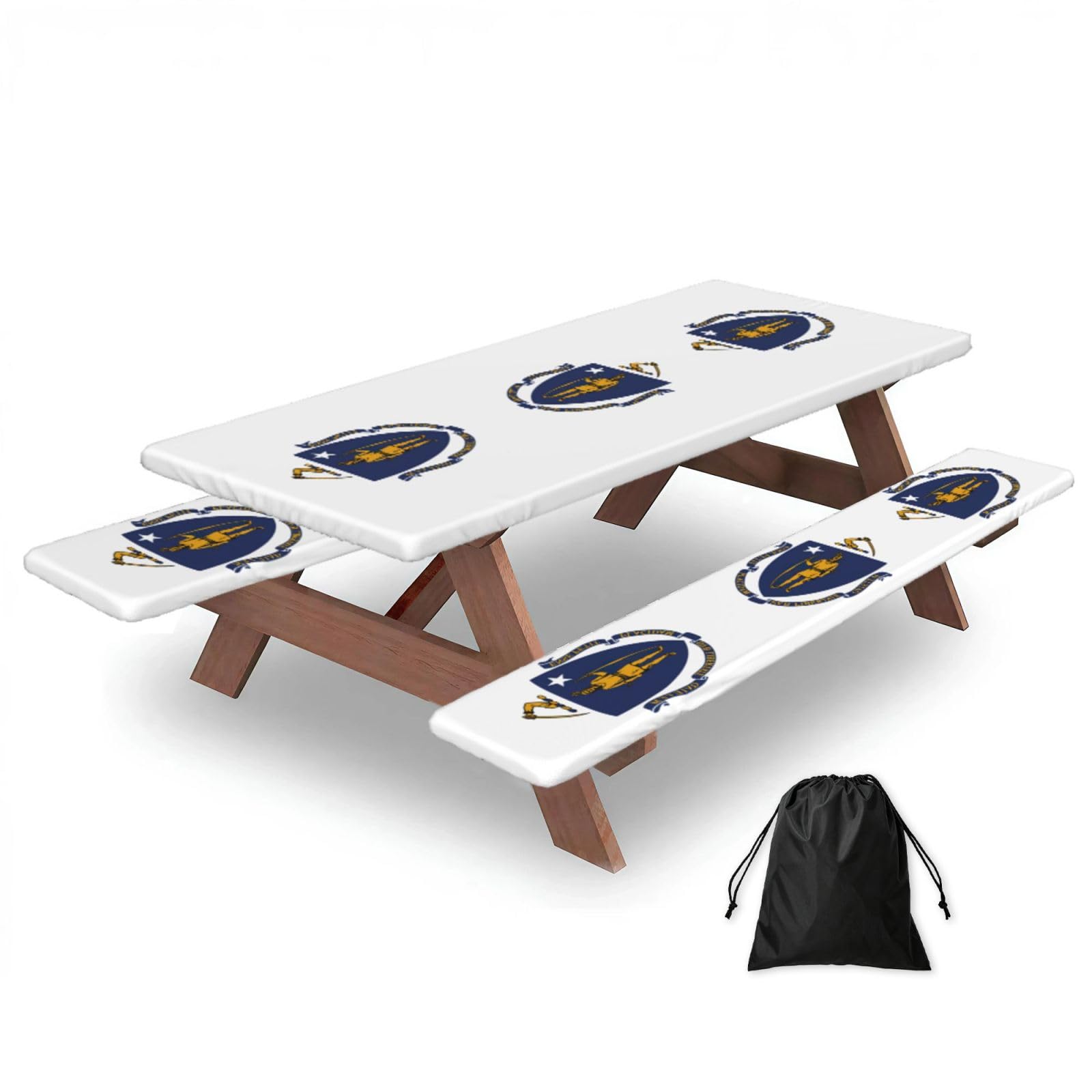 Yqxwjl Black Massachusetts State Flag Print Camping Essentials Waterproof Camping Table And Bench Cover With Drawstring Bag 183 Cm