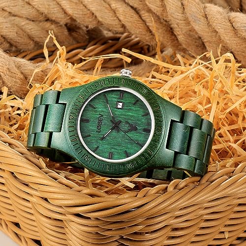 Wooden Watches, Uwood Series Zebra Sandalwood Japanese Quartz Analog Watch for Men with Calendar Unisex Wristwatch - Image 4