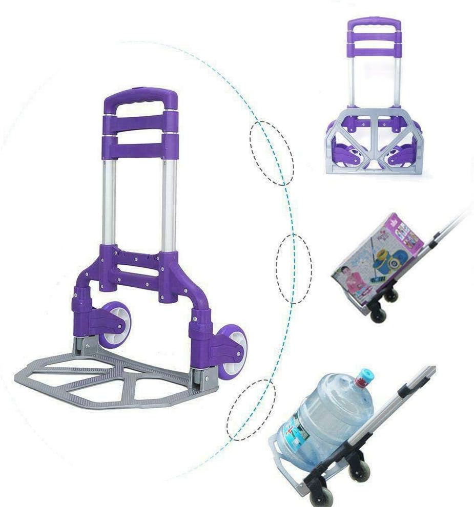 Purple 170lbs Luggage Cart Folding Dolly Collapsible Trolley Push Hand Truck, (HC170P)