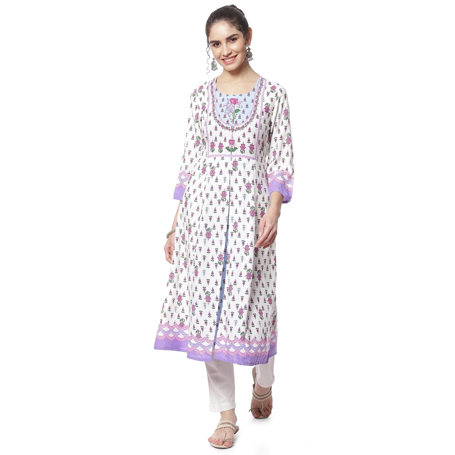 Rangriti White Liva Flared Kurta in white