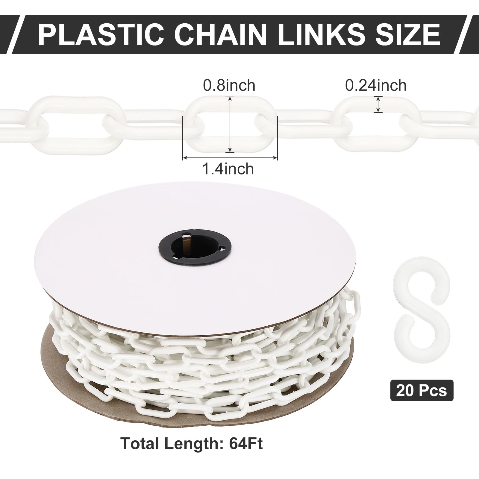 PATIKIL 64 Pieds Maillons de Chaîne en Plastique Blanc 1/4 Pouce 6 mm