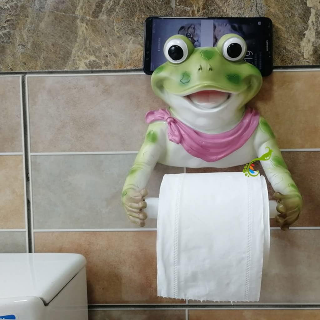 Funny Frog Toilet Paper Holder，Wall Mount Toilet Roll Holder, Bathroom Decoration Paper Towel Holder (Color : Light Green, Size : 20.5 * 18.5 * 12.5cm)