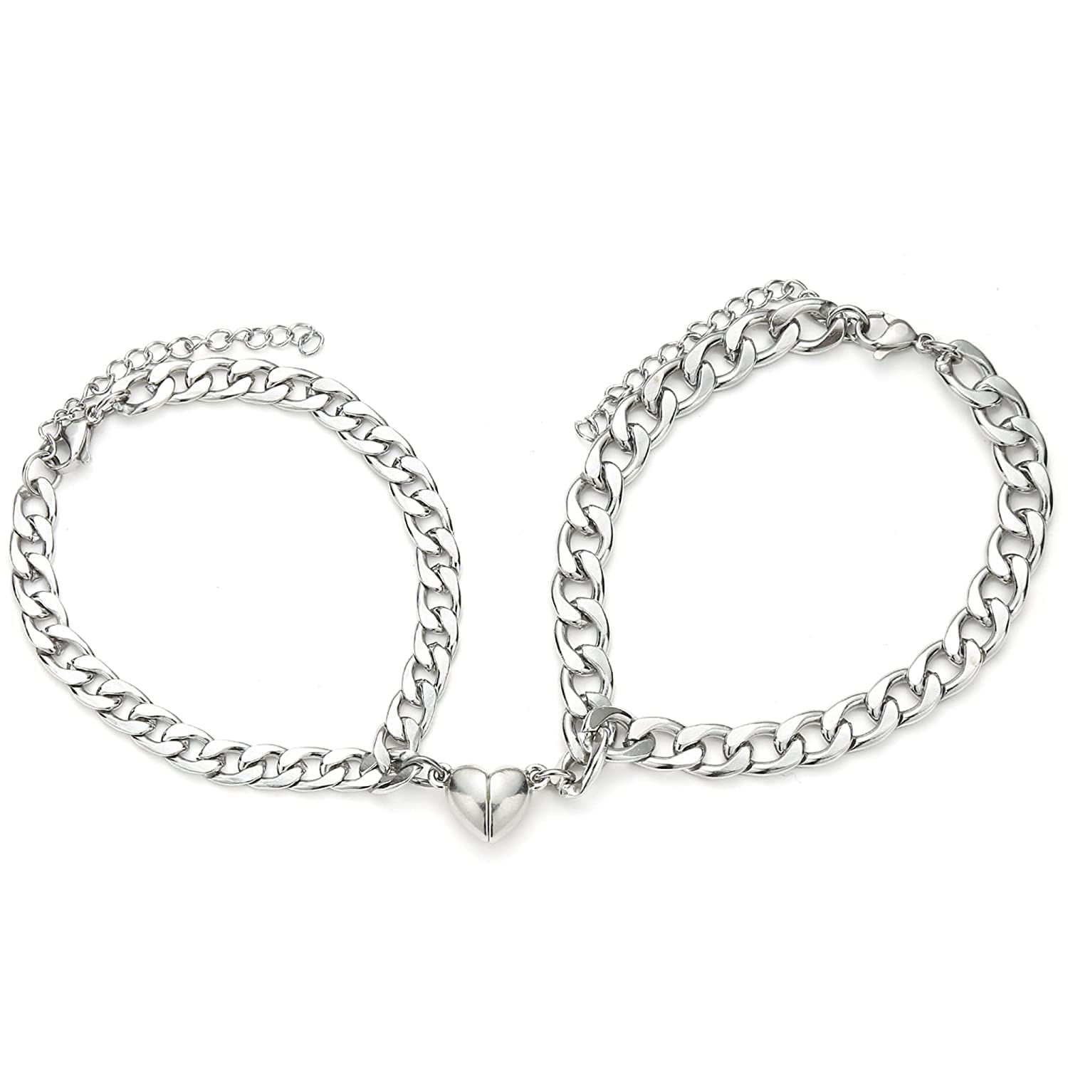 DEALNUT 2 Pcs Magnetic Bracelets for Couples Stainless Steel Cuban Chain Couples Bracelets Matching Bracelets for Couples Magnetic Peach Heart Bracelet for Boyfriend and Girlfriend (B0BHXCGWNN) Amazon Price History, Amazon Price Tracker