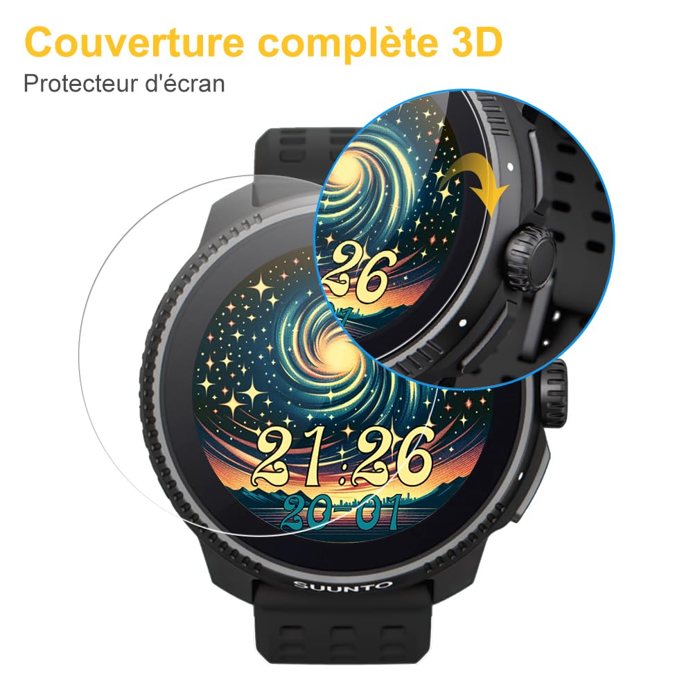 Vitre Protection pour SUUNTO Race, 4 Pièces écran verre trempé [Dureté 9H][HD Claire][Sans Bulless][Anti Rayures] vitre