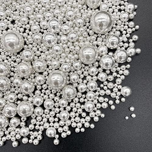 Weraru Edible Silver Pearl Sugar Sprinkles Candy Mixing Size Baking Edible Cake Decorations Cupcake Toppers Cookie Decorating Celebrations Wedding Shower Party Chirstmas Supplies 120g/ 4.2oz