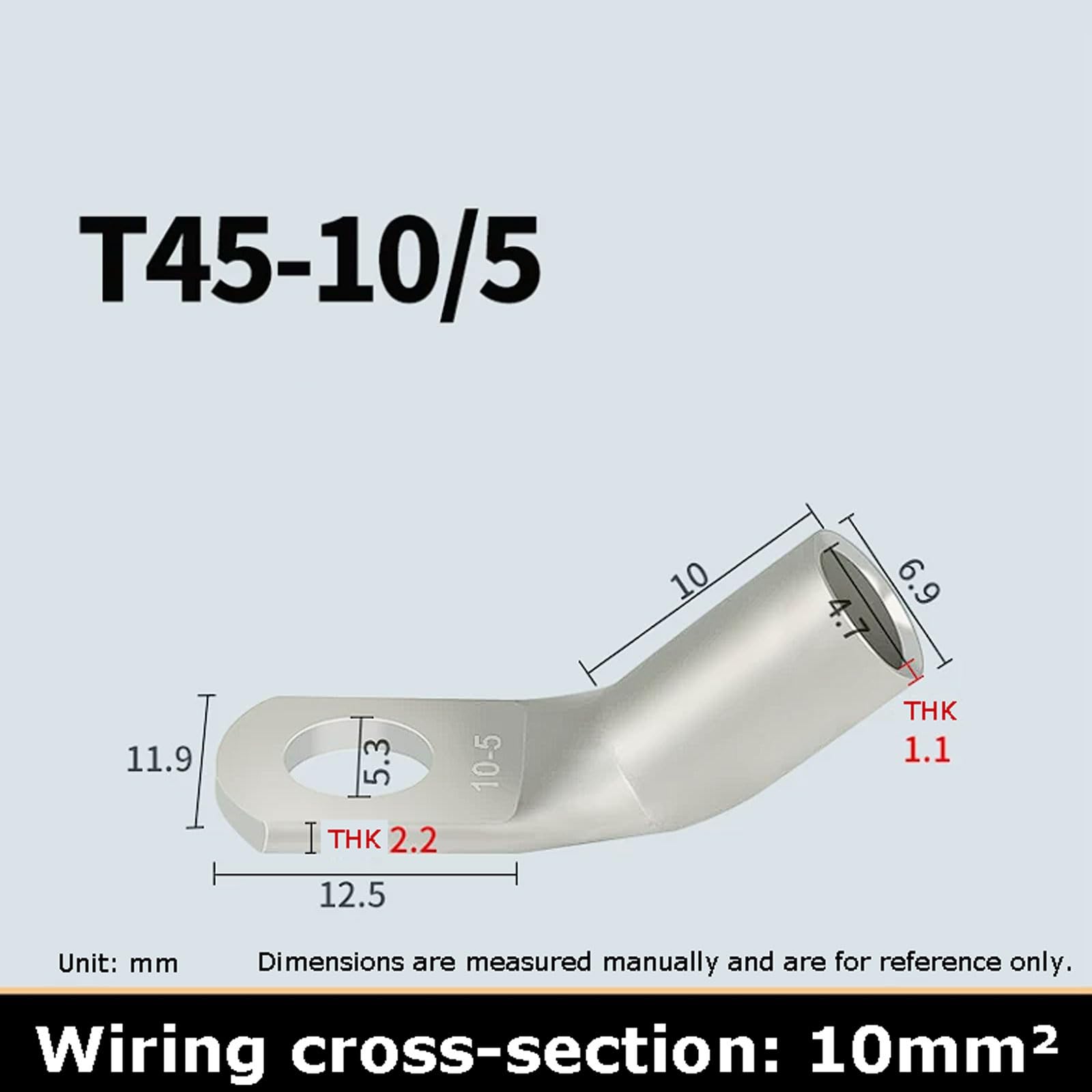 Confezione da 10 capicorda in rame curvato T45 gradi, 10-240 mm², terminali ad angolo puro, materiale T3