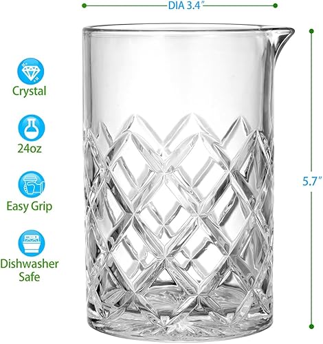 Miniatura 4 de Paquete de colador de vidrio y coctel 24 oz Crystal Bartender Glass and Stainless Bar Strainer para cócteles agitados, bebidas, martini y vaso de