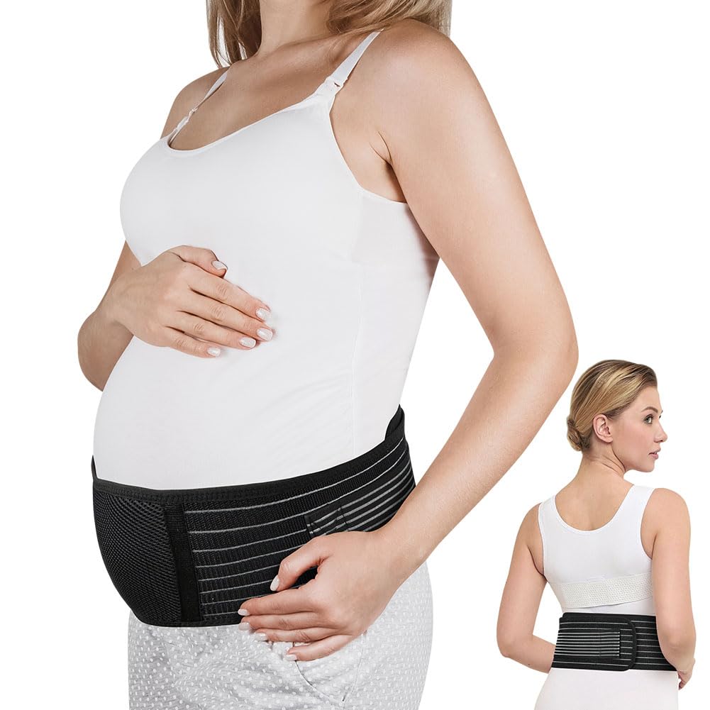 AUYAO Pregnancy Belly Band Maternity Belt Abdominal Binder Maternity Belt, Elastic Pregnancy Support Belt Adjustable Pregnancy Belly Band Pelvic Girdle Belt for Pregnancy Support(Black) — view 10