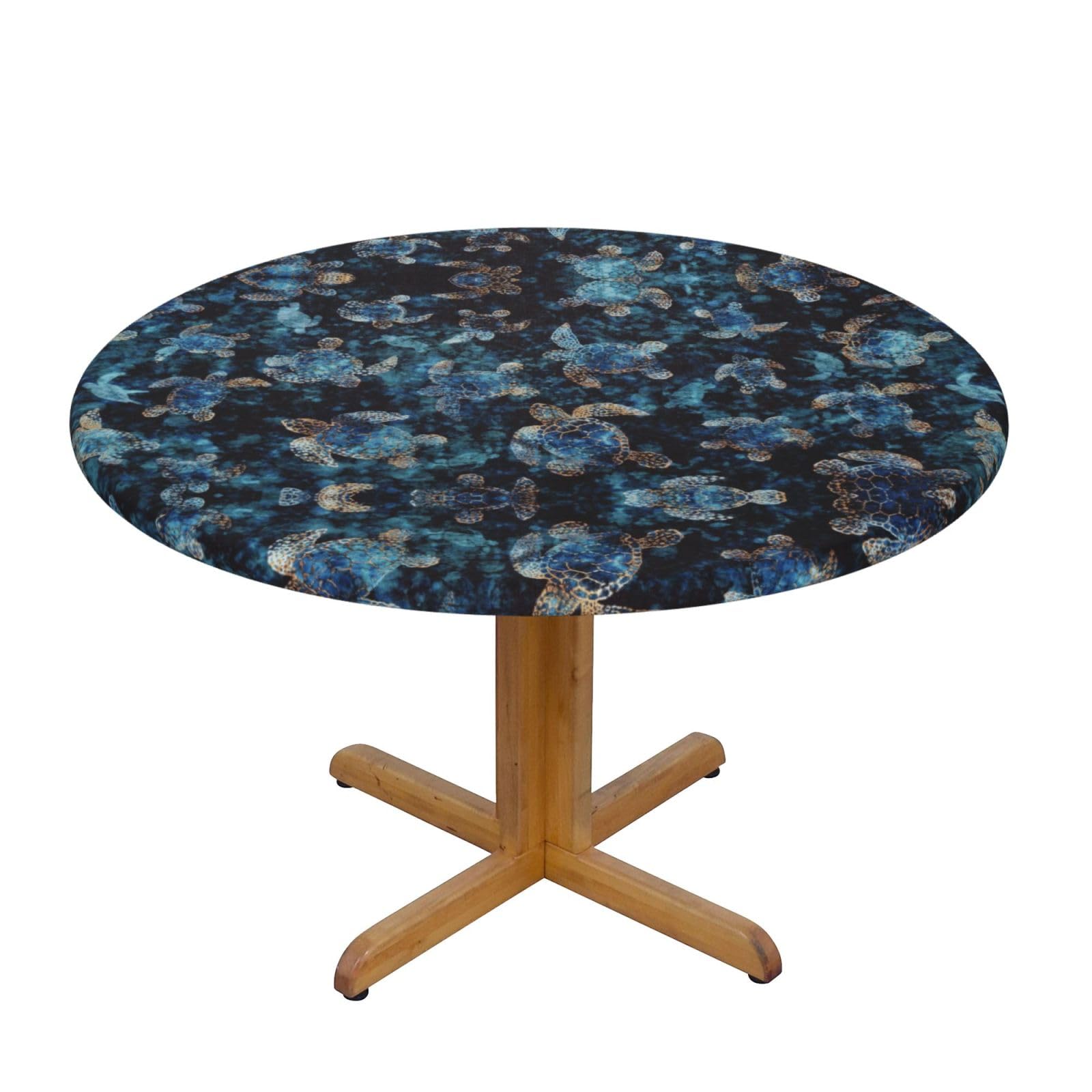 ESNAIUVCD Sea Turtle print Waterproof Round Tablecloth,Outdoor Table Cloth with Elastic Edged, Elastic Tablecloth Wipeable, Garden Table Cloth Suitable for sizes 90cm-140cm