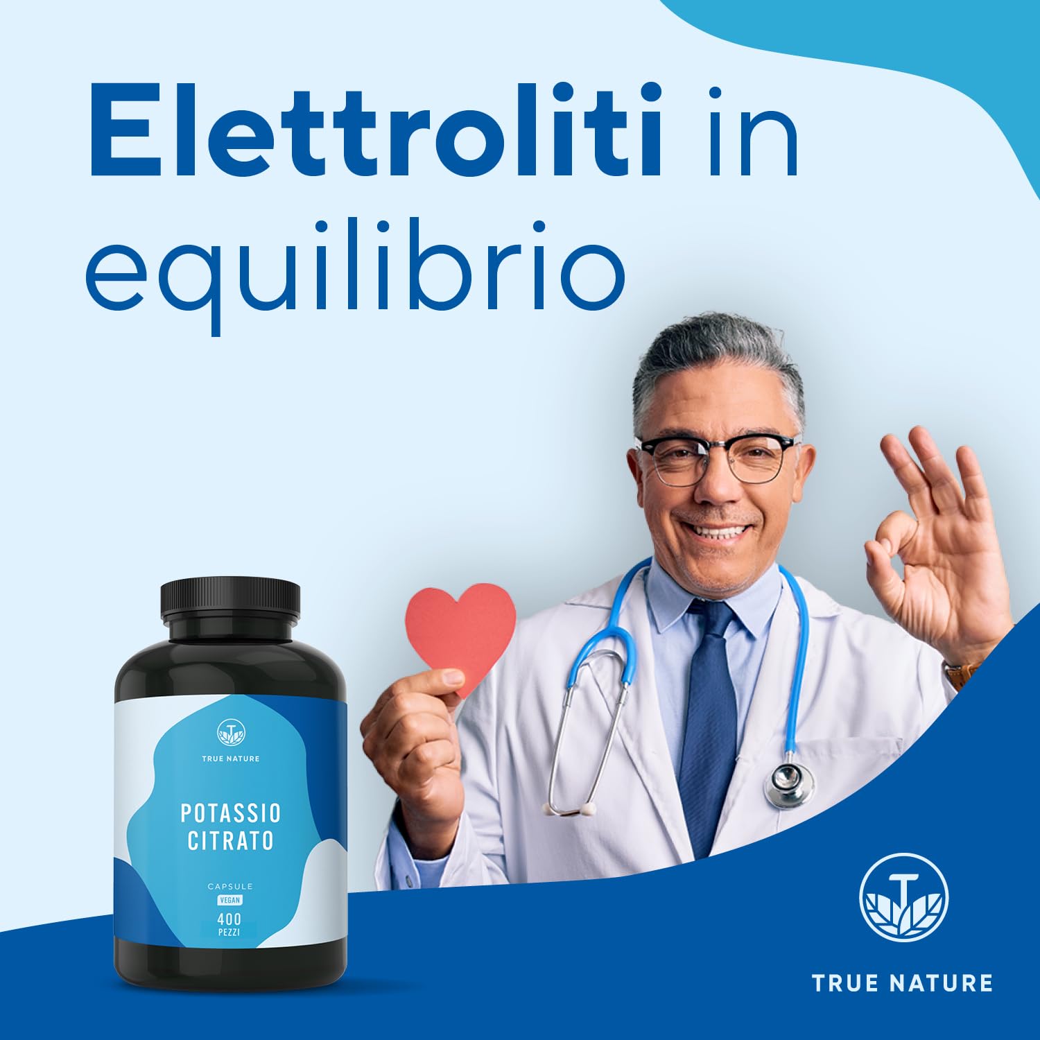 Potassio – 2.222 mg al giorno – 400 capsule – Citrato di potassio con potassio elementare – Scorta per 6 mesi – Vegano e senza additivi - testato in Laboratorio, produzione Tedesca – TRUE NATURE®