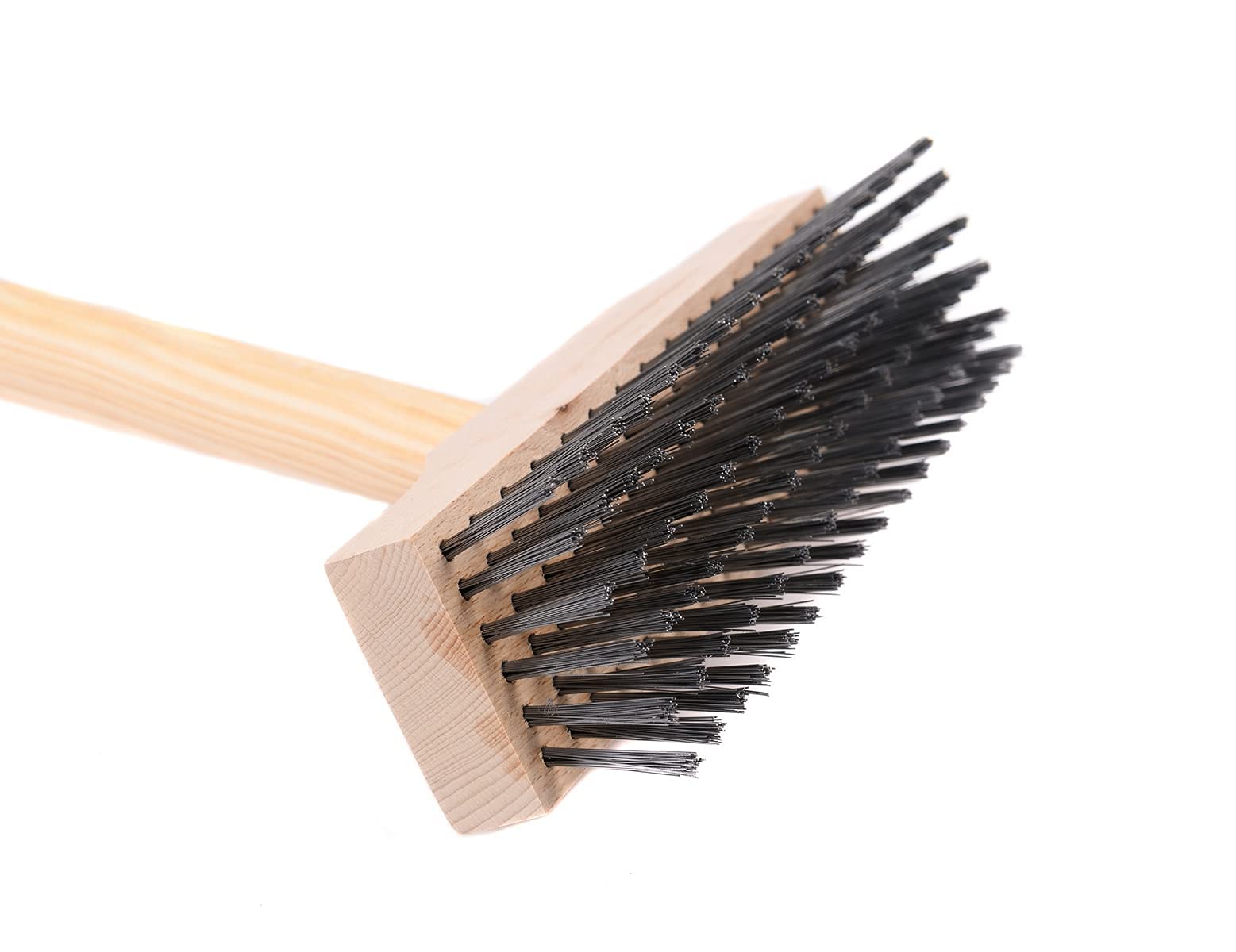 BawiTec Stahldrahtschrubber 22cm mit Holzstiel 140cm Drahtbesen Stahlschrubber Drahtborsten Kratzschrubber für Garten, Haus, Hof, Werkstatt, Gewerbe