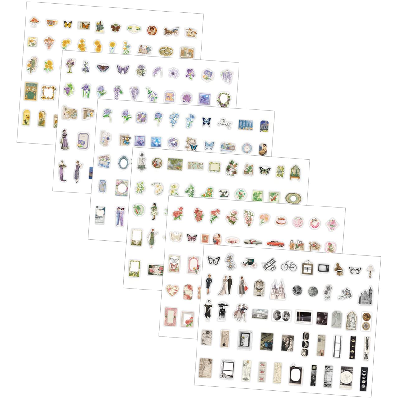 Sewroro 1200hojas Pegatinas Retro Autoadhesivas Para Scrapbooking y Journaling Decoraciones Delicadas Para Álbumes y Manualidades De Materiales Creativos